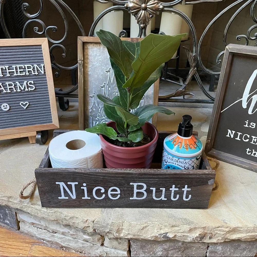 New Rustic Farmhouse Wood Bathroom Decor Toilet Paper Storage Caddy